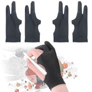 PALM REJECTION 아티스트 드로잉 장갑 4팩 스타일러스 디지털 태블릿 패딩 왼손 스크린 오른손 PC 터치 그래픽 3겹 아트