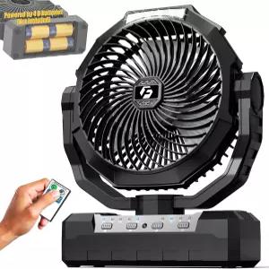 Wmill 배터리 작동 팬 200H Max 2개의 D-셀 및 USB 전원 4단 속도의 휴대용 캠 라이트 타이머 야외 텐트용