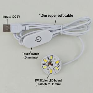 1.5m 라인 길이 DC 5V USB LED 조명 3 색 10W 책상 램프 터치 스위치 디밍 가능 침실 독서 야간