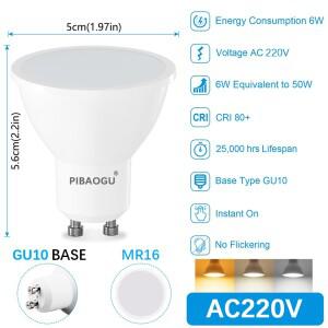 6개 GU10 LED 전구 스포트라이트 AC220V 3W 6W 9W 12W 디밍 가능 깜빡임 없는 에너지 절약 침실 거실용