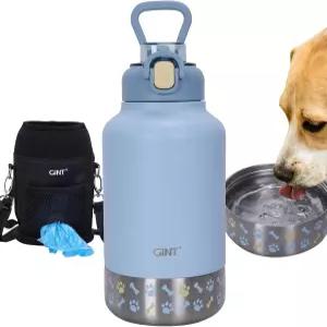 GiNT 37oz 단열 리스강 개 및 인간 물병 분리형 그릇 휴대용 케이스가 포함된 올인원 여행 디스펜서 걷기