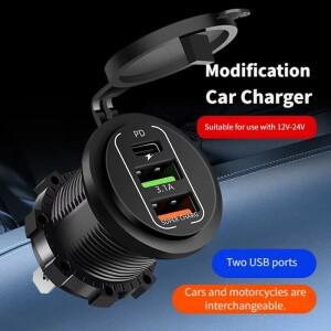새로운 4 포트 듀얼 PD QC 3.0 USB 차량용 충전기 (전압계 소켓 전원 콘센트 어댑터 포함) 12V/24V 자동차