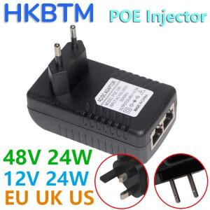 HKBTM POE 인젝터 48V 24V 12V 24W EU 미국 영국 AU 플매트 카펫 러그 CCTV IP 카메라 전원 공급 장치 이더
