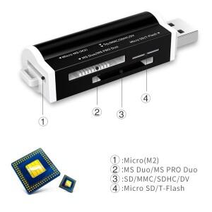 고속 USB 2.0 멀티 카드 리더기 (마이크로 SD, T-플래시, MMC, MS PRO DUO, TF, M2 메모리 스틱 호환, 노
