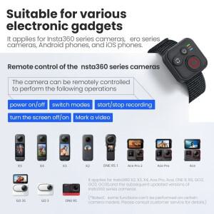 Insta 360 X5 X4 X3 ACE PRO2 GO 3S 스포츠 카메라용 리모컨 충전 케이블이 포함된 블루투스 호환