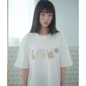 AMBLER A Clothes Line 아플리케 자수 반팔 티셔츠 AS1310 (아이보리)