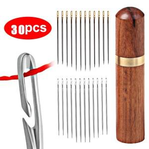 30pcs 블라인드 바느질 바늘 노인 스테인레스 스틸 빠른 자동 자체 스레딩 스티칭 핀 DIY 펀치 실꿰기