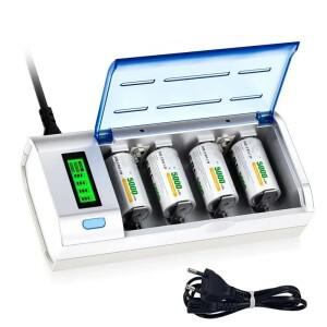휴대용 범용 6 슬롯 LCD 디스플레이 스마트 배터리 충전기 1.2V Ni-MH AA/AAA/C/D 크기 9V EU/US 플러그