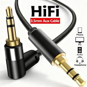 3.5mm 잭 오디오 케이블 남성용 90도 엘보우 스피커 호환 AUX 와이어 나일론 브레이디드 코드 호환  아이팟
