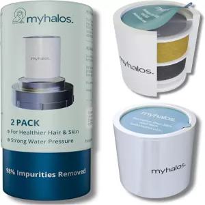 2팩 - MyHalos 고정식 경수 샤워 필터 카트리지 교체 가정용 이동식 파워 필터링 헤드 염소 및 중금속 제거