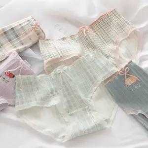 순면 체크 나염 팬티 노라인 여자 속옷 모달 햄라인 여성 심리 스팬티 여성면 위생 인견