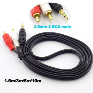 긴길이 1.5m 3m 5m 10M 3.5 MM 남성 잭-AV 2 RCA 커넥터 케이블 컴퓨터 오디오 라인 휴대폰 TV 사운드 스피
