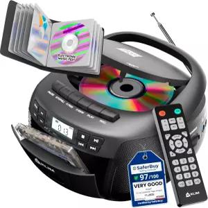 케이스 블루투스 붐박스 AM/FM 라디오 스테레오 사운드 리모컨 CD 및 카세트 콤보 테이프 녹음 USB