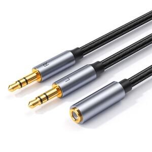 3.5mm Aux 스테레오 오디오 케이블 왼쪽 및 오른쪽 보컬 채널 1-2 어댑터 분리 라인슬리브 포함 암-수