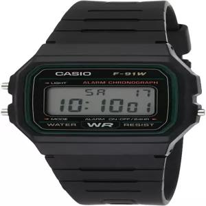 카시오 F-91W-3DG - 블랙 워치 블랙/화이트 스트랩