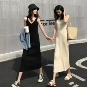 [하프클럽/]브이넥 니트 원피스 민소매 여성 롱슬랙스