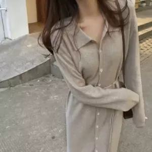 [하프클럽/]카라 원피스 롱 니트 가을 원피스 단추 허리끈