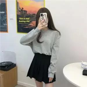 [하프클럽/]여성 크롭맨투맨 긴팔티 루즈핏 간절기 티셔츠 2색