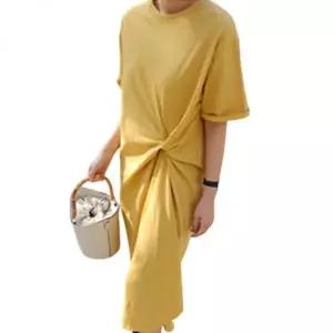 [하프클럽/]허리꼬임 롱원피스 반팔 데일리 원피스