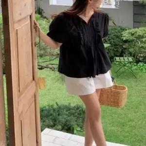 [하프클럽/]여자 블라우스 퍼프 소매 프릴 상의