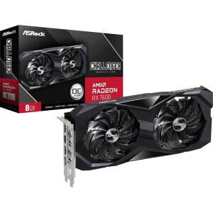 ASROCK 라데온 RX 7600 챌린저 8GB AMD 포트 카드 아키텍처 무소음 0DB 그래픽 듀얼 냉각 PCIE GDDR6 RDNA 디스플레이 OC HDMI
