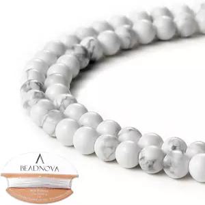 BEADNOVA 내추럴 화이트 하울라이트 비즈 크리스탈 스톤 보석 장식용 스트레치 코드(4mm 90-92pcs)로
