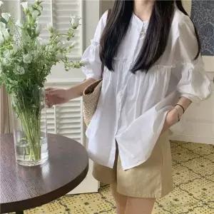 [하프클럽/]여성 블라우스 7부 프릴 루즈핏 티