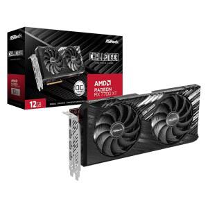 ASROCK AMD 라데온 RX 7700 XT LED 디스플레이 냉각 듀얼 GDDR6 0DB 그래픽 4320 18GBPS 포트 12GB 무소음 표시기 192비트 HDMI 카드 7680 챌린저