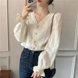 [하프클럽/]브이넥 퍼프 소매 블라우스 여자 파티