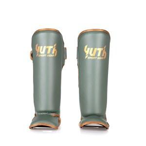 YUTH SPORT GEAR GOLD LINE 정강이 처리된 뛰어난 프리미엄 무에타이 킥복싱 보호대 스파링 신가드 다리 조절 가능한 트레이닝을 가볍고 내구성이 패딩 위한 MMA