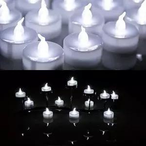 AGPtek 24 PCS LED 청록색 결혼식 생일 파티를 위한 배터리 작동식 불꽃 없는 양초 조명 - 흰색