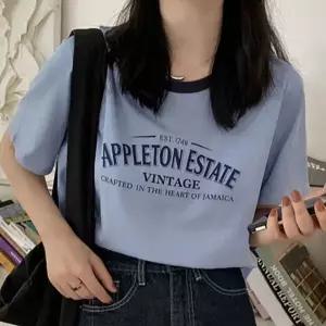 [하프클럽/]반팔티 레터링 라운드 목폴라 세미크롭