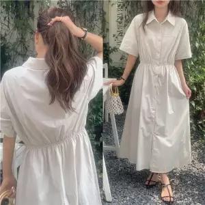 [하프클럽/]카라 밴딩 플레어 셔츠 원피스 LL-1002594