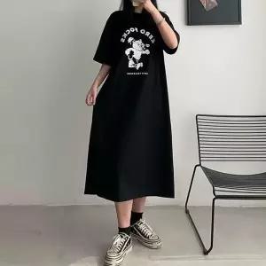[하프클럽/]곰 영문 오버핏 밑단트임 빅 원피스 URD-540