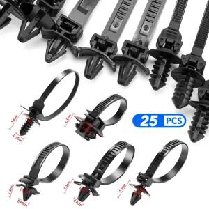 25pcs 자동차 나일론 랩 케이블 고정 패스너 클립 호스 지퍼 스트랩 잠금