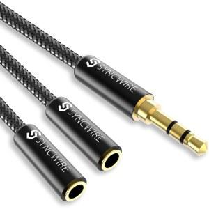 헤드폰 분배기 SYNCWIRE 나일론 5MM 스테레오 등을 태블릿 스마트폰 스플리터 2X 23CM 블랙 삼성 플레이어 미디어 어댑터 수에서 오디오 분배기 위한 여성 75FT