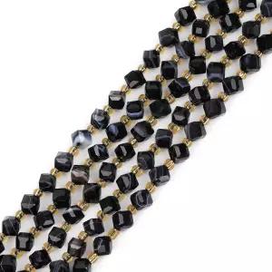 GEM-Inside 52Pcs AAA 등급 패싯 대각선 큐브 스퀘어 블랙 4x6mm 내추럴 오닉스 애게이트 재스퍼 스톤