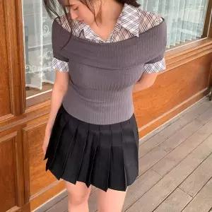 [하프클럽/]체크 셔츠 오프 레이어드 반팔 데일리룩