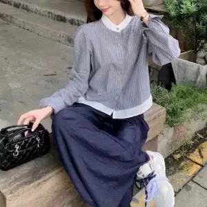 [하프클럽/]카라리스 스트라이프 배색 셔츠