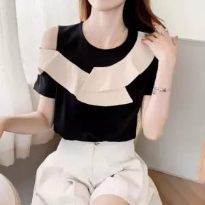 [하프클럽/]블라우스 오프숄더 프릴 언발란스