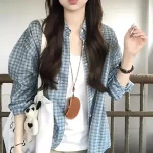 [하프클럽/]여성 루즈핏 체크 셔츠 블루