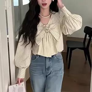 [하프클럽/]블라우스 심플 스트라이프 패턴