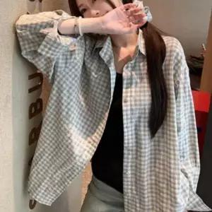 [하프클럽/]체크 긴팔 셔츠 여성 루즈핏 롱 셔츠