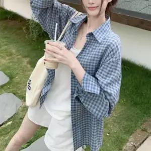 [하프클럽/]여성 긴팔 체크 셔츠 루즈핏 면 원단