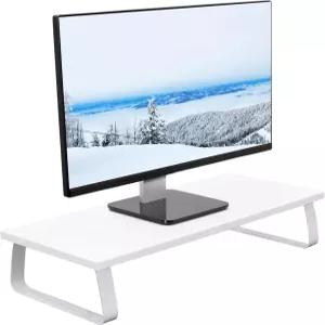 VIVO 24인치 모니터 스탠드 우드 앤 스틸 데스크톱 라이저 화면 키보드 노트북 소형 TV 인체공학적 책상 및