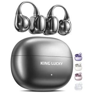 KING LUCKY 클립온 이어버드 GEN 오픈 50시간 블루투스 ENC 착용자에게 IPX5 재생 안전한 스포츠 헤드폰 블랙 이어버드 안경 포함 방수 작은 마이크 이어 무선