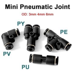 공기 파이프 OD 3mm 4mm 6mm 블랙 공압 피팅 플라스틱 커넥터 물 호스 튜브 푸시 인 PU 스트레이트 PV 엘보