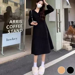 [하프클럽/]코듀로이 원피스 A라인 브이넥 허리끈 여성