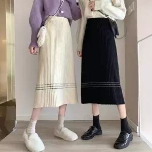 [하프클럽/]롱 골지 스커트 허리밴딩 여성 스커트