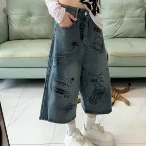 [하프클럽/]페인팅 팬츠 여성 7부 빈티지 청바지 Y2K